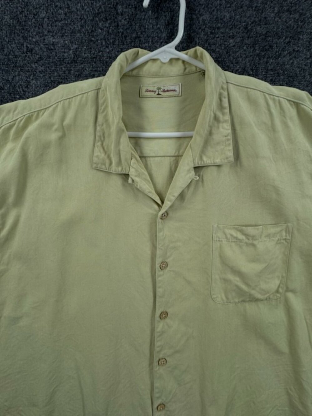Tommy Bahama 2XL Short Sleeve Logo Yellow Solid Mens Casual All Silk Shirt Beach